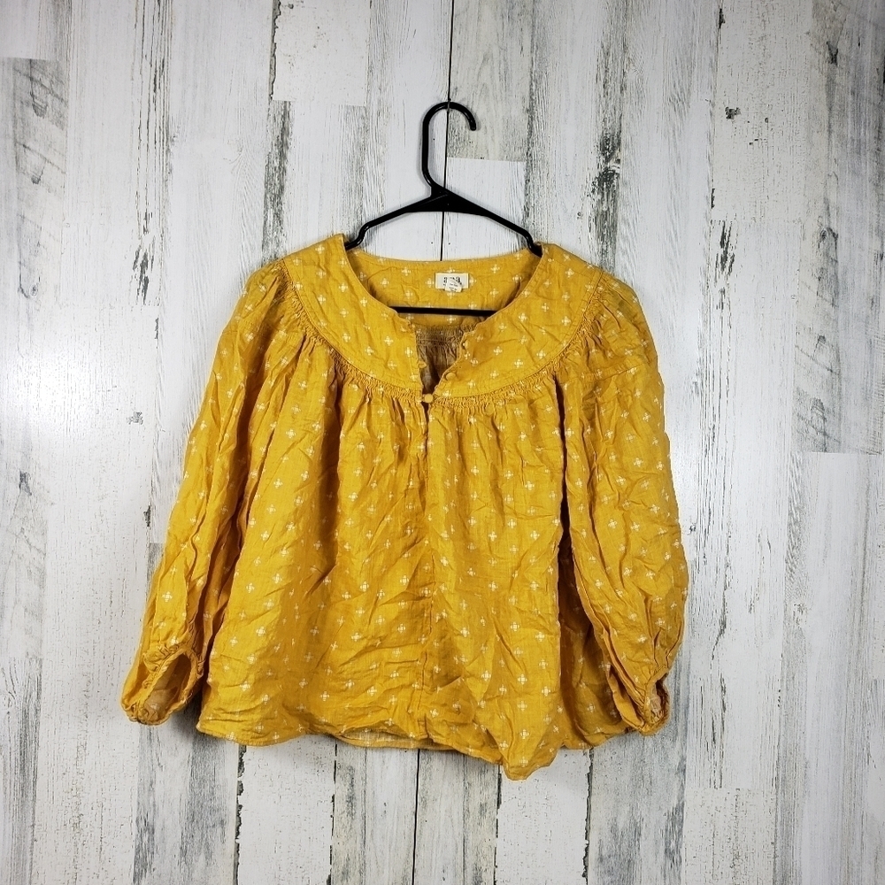 ana yellow and white long sleeve blouse women's size small